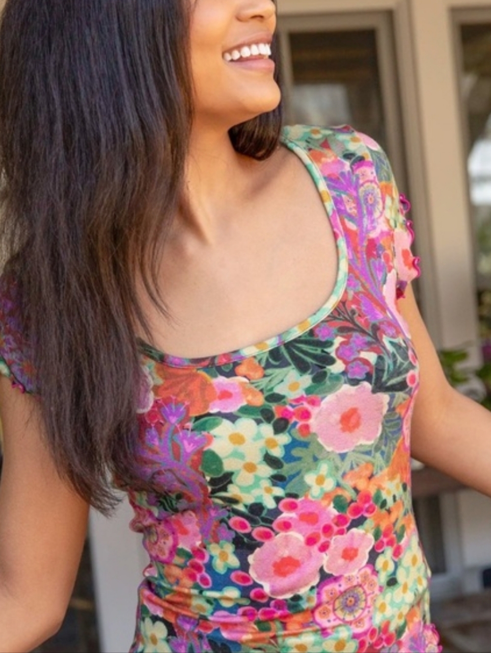 Natural Life Devon Butter Soft Painted Garden boho floral lettuce trim tee, S/ M - Picture 9 of 10